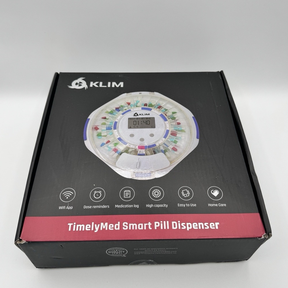 KLIM TimelyMed 28-Day Pill Dispenser WiFi Alarm Lock Med Organizer Open Box